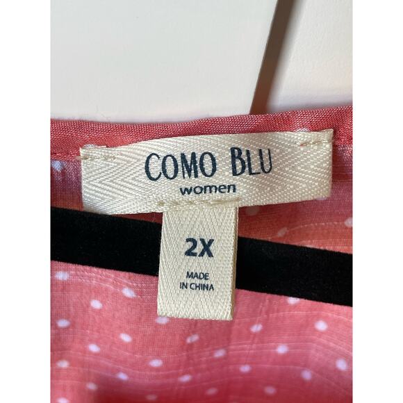 COMO BLU women's Caged 3/4 sleeve peasant top, Coral Dot 2X Polka dots - Picture 3 of 8